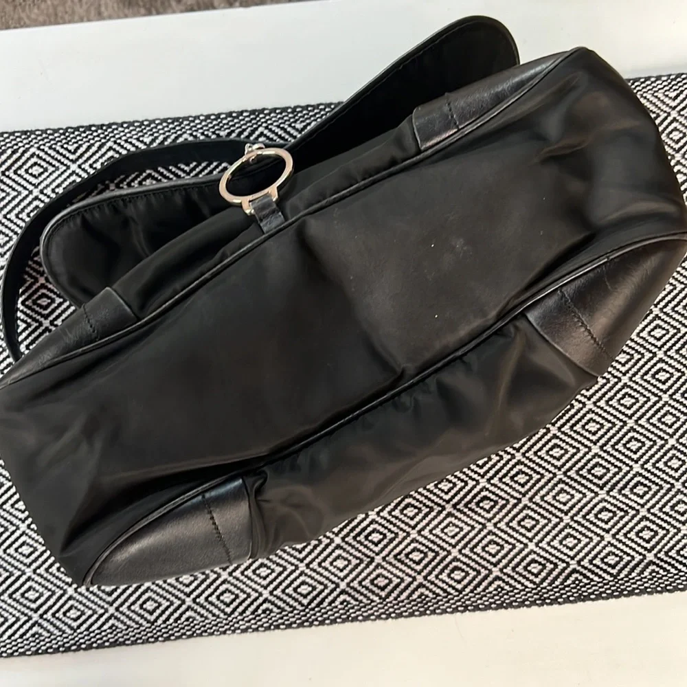Rare Vintage PRADA Nylon Tessuto Leather Shoulder Hand Bag Purse Black GUC - Picture 7 of 15